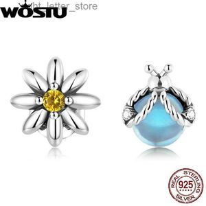 Stud WOSTU 925 Sterling Zilver Mini CZ Daisy Bloem Lieveheersbeestje Oorbellen voor Vrouwen Asymmetrische Oorringen Fijne Sieraden Gift E1364 YQ231211