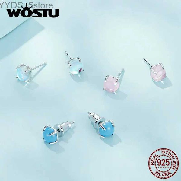 Stud Wostu 925 Sterling Silver Moonstone Pendiente Ópalo Sintético Turquesa Pendientes 3 colores para mujeres Joyería original Regalo de fiesta YQ231107