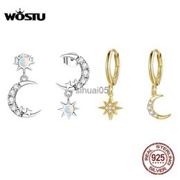 Stud WOSTU 925 Sterling Silver Star Moon Boucles d'oreilles Boucles d'oreilles asymétriques pour femmes Bijoux fins YQ231026