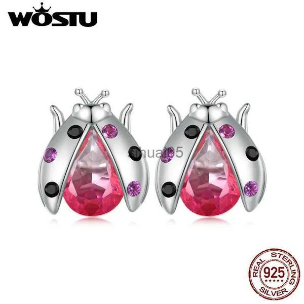 WOSTU 925 argent Sterling Transparent coccinelle boucles d'oreilles insectes oreille goujons rose dégradé Tourmaline pierre pour femmes bijoux cadeau YQ231026