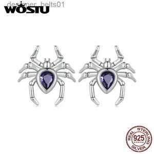 WOSTU 925 en argent Sterling Vintage araignée boucles d'oreilles créative larme violet cristal insecte clous d'oreilles femmes hommes Punk cadeau NewC24319