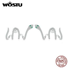 Stud WOSTU 925 Sterling Silver Femmes Serpent Boucles D'oreilles Multi couche Boucle D'oreille Vert Cristal Zircon Goujons Unique Design Bijoux De Mariage 230729