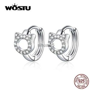 Stud WOSTU Leuke Kat Oorbel Hoops Real 925 Sterling Zilver CZ Oor Little Kitty Voor Vrouwen Anniversary Gift Fijne Sieraden YQ231026