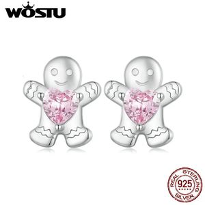 Stud WOSTU pain d'épice homme oreille Stud 925 en argent Sterling boîte de cadeau de noël boucles d'oreilles pour les femmes fête de noël bijoux cadeau FIE1656 231115