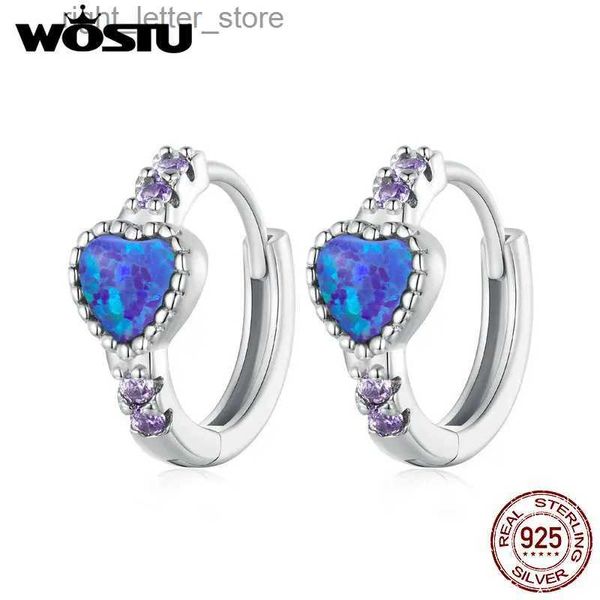 Stud Wastu Pendientes de aro de corazón para mujer Real 925 Plata de ley Azul Ópalo Púrpura Zircon Clips de oreja Joyería de boda Regalo de fiesta YQ231211