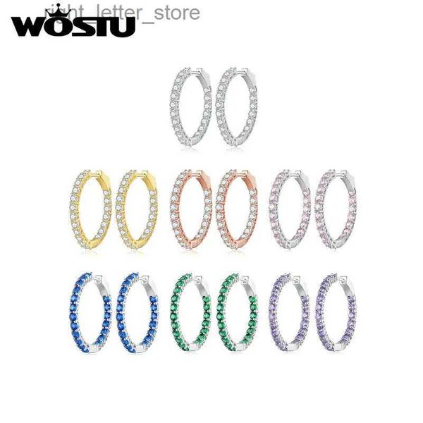 Stud WOSTU Énorme Circel Hoop Boucle d'oreille pour femmes Multi Couleur Brillant Cubique Zircon Argent Couleur Mariage Fiançailles Bijoux Cadeau YQ231211