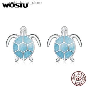 Stud WOSTU Real 925 Sterling Zilver Blauwe Schildpad Stud Oorbellen Leuke Zirkoon Oorbellen Voor Vrouwen Mode Zilveren Sieraden CQE1035 YQ231211