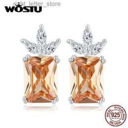 WOSTU réel 925 en argent Sterling femmes ananas boucles d'oreilles Rectangle Champagne cristal boucle d'oreille bijoux de mariage fille fête cadeau YQ231211