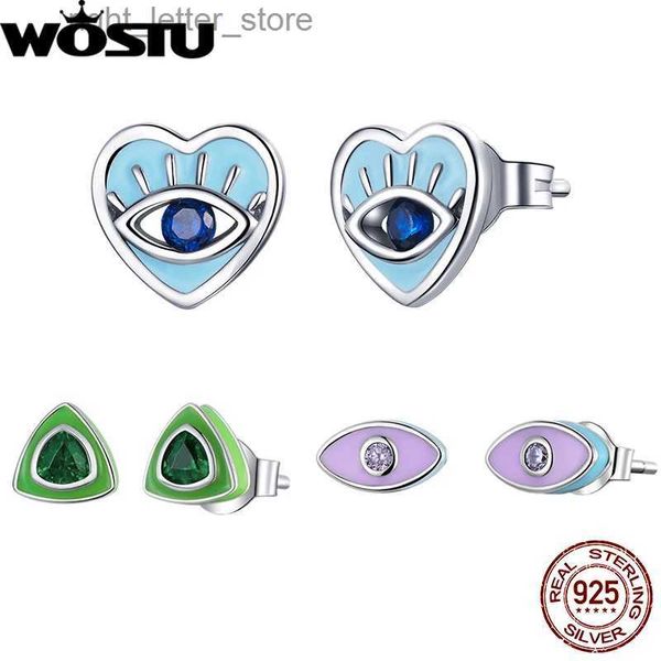 Stud WOSTU argent démon diable oeil boucles d'oreilles pour femmes Western violet vert bleu Zircon 925 en argent Sterling boucles d'oreilles bijoux cadeau YQ231211