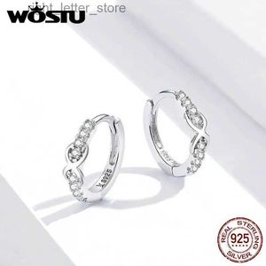 Stud WOSTU Zirkoon Infinity Hoop Oorbellen 925 Sterling Zilver Voor Vrouwen CZ Cirkel Kleine Oorbellen Mode S925 Sieraden FIE872 YQ231211