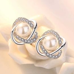 Stud Xiyanike Zircon Crystal Pearl Oreads For Women New Arrival Fashion Luxury Rotate Silver Color Boucles d'oreilles bijoux Ves6670 D240426