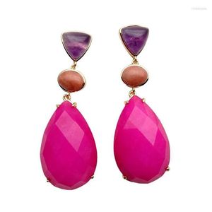 Stud Y.YING Fuchsia Jade Amethyst Red Aventurine Bezel Set Gemstone Dangle Boucles d'oreilles Stud Odet22 Farl22