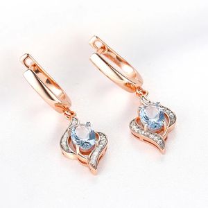 Stud YEZOXA Gemaakt Hemelsblauw Topaas 925 Sterling Zilver 14K Rose Gold Plating Infinity Dangle Drop Oorbellen Voor Vrouwen 230928