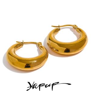 Stud Yhpup Statement en acier inoxydable en acier inoxydable des boucles d'oreilles géométriques bijoux pour les femmes Texture en métal tendance 18 K accessoires dorés 231212