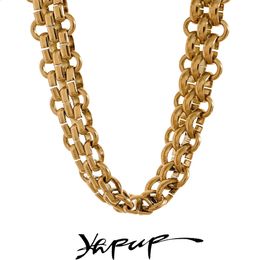 Stud Yhpup Impermeable 18K Chapado en oro Acero inoxidable Metal Cadena cubana Collar llamativo Pulsera Conjunto Charm Joyería de moda Mujeres 231102