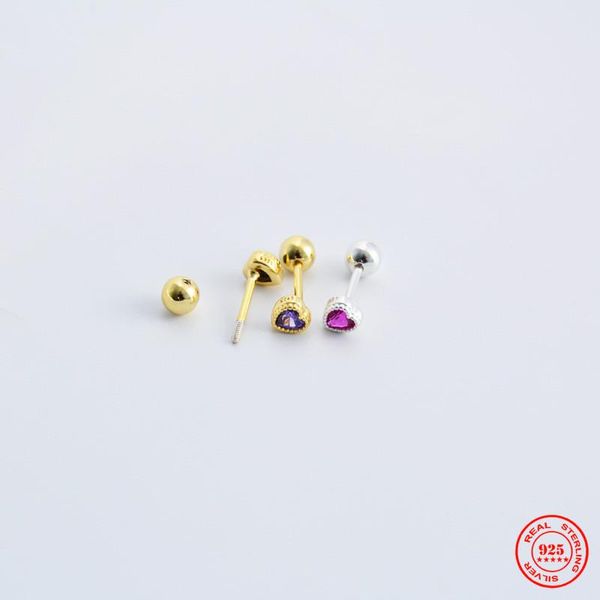 Stud YIZIZAI Real 925 Plata de ley oro dulce lindo corazón CZ Stick tornillo pendientes para mujeres niñas adolescentes señora cuerpo joyería