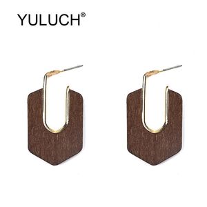 Stud YULUCH Trendy Femmes Boucles D'oreilles Femme Bijoux De Mode Pour Ethnique Africain Brun Noir Bois Avec Métal Doré