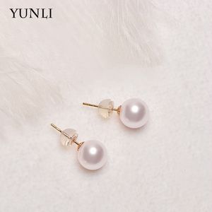 Stud Yunli Real 18K Gold Natural Freshwater Pearl Stud oorringen Pure Au750 Gold Earring Pins For Women Fine Jewelry Gift EA015 230425