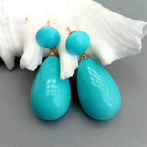 Boucles d'oreilles YYGEM 17x27MM couleur Turquoise coquille de mer perle longue goutte boucles d'oreilles plaqué or bijoux pour femmes 230620