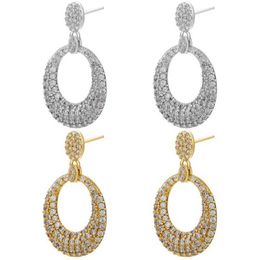 Stud Zhukou nieuwe gouden kleur ovale druppel oorbellen cz crystal bengelen oorbellen voor vrouwen mode oorbellen sieraden groothandel ve526 j240516