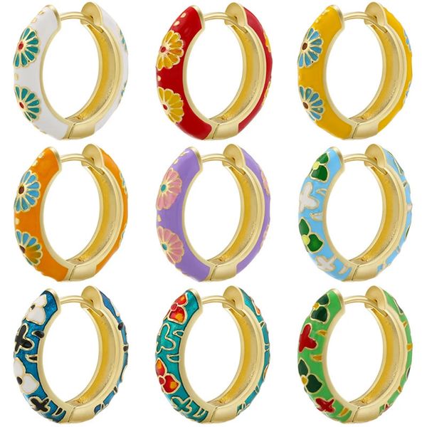 Stud ZHUKOU Retro Little Daisy Hoop boucles d'oreilles couleur or émail Hoop coloré femmes rondes boucles d'oreilles huggie en gros VE843 231019