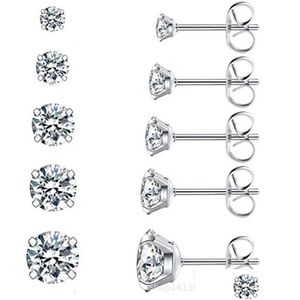 Stud Zircon Ear Studs Mujeres Classic Shining Small Earring Pendientes de color dorado para hombres Moda Crystal Piercing Jewelry Drop Delivery Dhqke