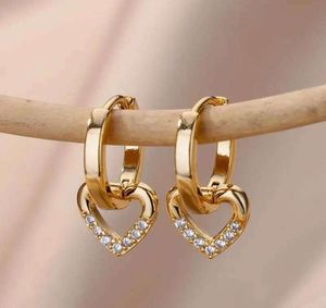 Boucles d'oreilles en forme de cœur en Zircon pour femmes, en acier inoxydable et doré, tendance, nouveaux bijoux de luxe, aretes R231108, 2024