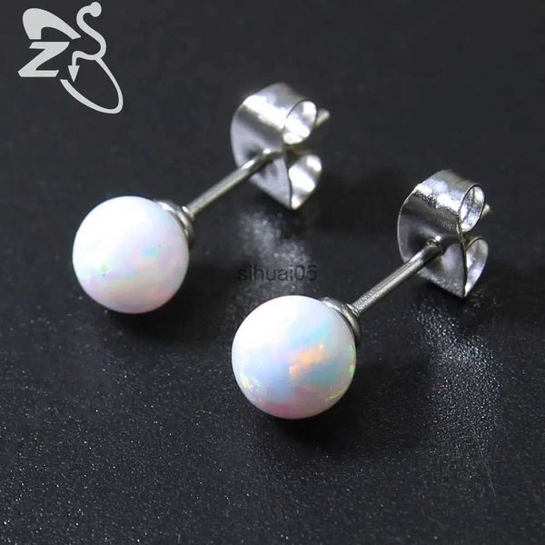 Stud ZS 1 paio 6mm orecchini a sfera opale bianco per le donne orecchino di fuoco gioielli in acciaio inossidabile 316L regali YQ231026