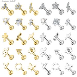 Stud ZS 1 PC CZ Cristal Labret Lèvre Piercing 16G En Acier Inoxydable Boucle D'oreille 2 Couleur Oreille Cartilage Tragus Helix Piercings Bijoux 8MML231117