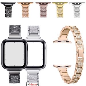 Bracelet en métal diamant clouté pour Apple Watch 44mm 42mm 40mm 38mm bandes Bracelet en acier inoxydable femmes bracelets iwatch série 6 5 4 SE bracelets de montre accessoires intelligents