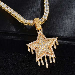 Bezaaid druipende stervorm bling Iced Out hiphop gecertificeerde gouden hanger diamanten ketting met 24 