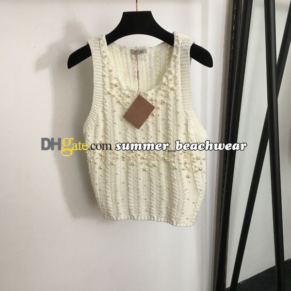 Gilet en tricot de perles clouté, hauts en tricot mignons, débardeur de styliste, respirant, Design torsadé, Camisole tricotée, t-shirt décontracté sans manches