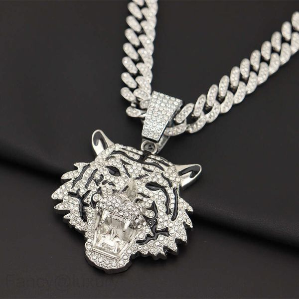 Pendentif tigre Moissanite en or 18 carats, collier en diamant pour hommes, hip-hop Rap, chaîne cubaine, accessoires Druzy, bijoux Steampunk