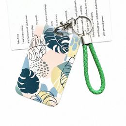 Student Card Protecti Sleeve Groene Plant Creditcard Cover met Lanyard String Busin ID Naam Badge Kaarthouder Case tassen J3Dq #