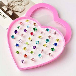 Coffret d'amour pour enfants étudiants, ensemble de bagues en diamant d'eau pour filles, bagues de princesse réglables