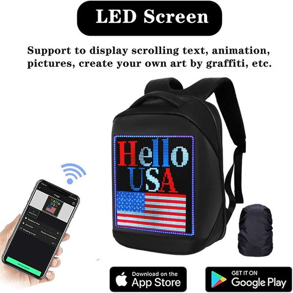 Sac à dos pour ordinateur portable étudiant avec écran programmable LED sac à dos bricolage mode étanche épaule voyage sac à dos cadeau pour hommes femmes AA88
