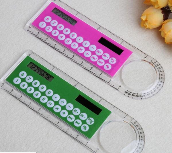 Calculatrice de règle d'étudiant Mini calculatrice multifonction en plastique 10 cm Papeterie créative Calculatrice solaire portable Règle droite en gros