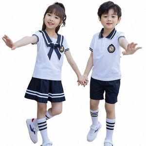 Étudiant Summer Uniforme scolaire pour enfants Garçons Filles Navy Sailor Collar Jack Jupe plissée Shorts Set Costumes Graduati p6dR #