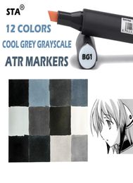 Fournitures pour étudiants STA 12 marqueurs artistiques de couleurs gris froids, ensemble de marqueurs à double tête pour artiste en niveaux de gris pour stylo pinceau, marqueur de peinture, école 9964979