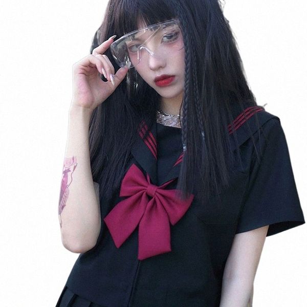 Étudiant Uniforme Cosplay Japonais Sailor Outfit School Girl Noir Jupe Plissée Costumes Seifuku Sailor Vêtements JK Uniforme Costume b9iN #