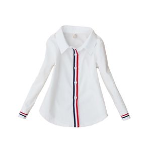 Studenten witte blouses voor meisjes schooluniformen katoenen gestreepte shirts voor kinderen tops 2 4 6 8 10 12 14 15 jaar Teenage Blouses 210306