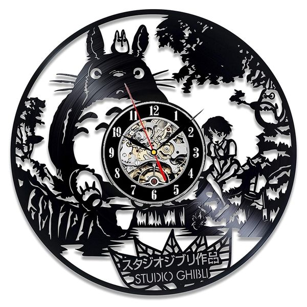 Studio Ghibli Totoro Reloj de pared Dibujos animados Mi vecino Totoro Disco de vinilo Relojes Reloj de pared Decoración para el hogar Regalo de Navidad para niños Y200407