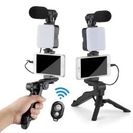 Kit de vlogging smartphone de studio avec support de téléphone au trépied mini microphone LED remplissage de la lumière du starter pour tiktok live stream vidéo youtube