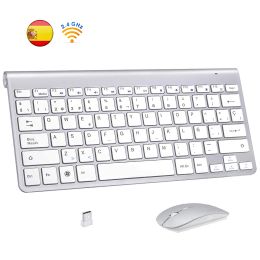 Studio Spanish Wireless Keyboard souris 2.4g Ultra Slim Multimedia Keyboard Mouse Combo Low Bruit pour ordinateur portable Windows Smart TV