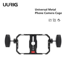 Studio Uurig Universal Phone Camera Cage Stabilizer W Handgrip Telefoonhouder voor iPhone 15 14 13 Andriod Mic Led Light Film Making Video