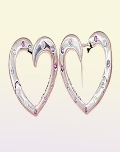 Studs Bright Hearts Hoop Moucles d'oreilles Royal Purple Lilac Crystals Clear CZ Authentic 925 Sterling Silver Fits European Andy Jewel 297231NRPMX8647890