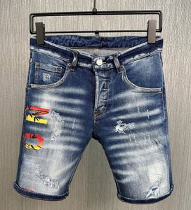 Knie Denim Shorts Man Fading Wash Gedrukt Effect