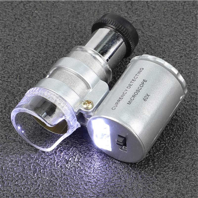 Studie High-Fold Vergrootglas 60x HD Sieraden Identificatie LED Note Check with Lamp Draagbare Mini Microscoop Groothandel