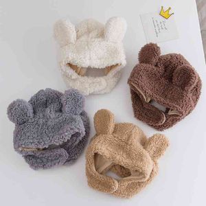 Trucs Accessoires Hiver Bébé Filles Garçons Chaud Oreilles Automne Doux Bonnet Chapeau Oreille En Peluche Cap Floue Solide Chapeaux Accessoires 210413