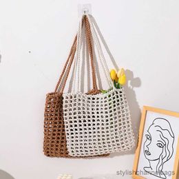 Stuff Sacks, bolso tejido cuadrado pequeño hueco informal, bolso de paja tejido a la moda para mujer, bolsos de hombro reticulados sin forro para la playa de verano